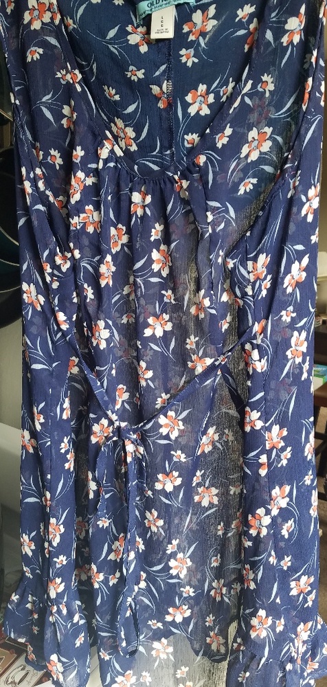 Old Navy Slinky Sheer Blue Floral Tie Waist Top